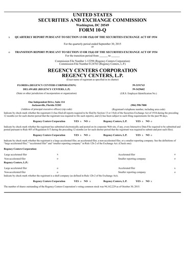 Thumbnail Regency Centers
 Quarterly Report 2015-q3