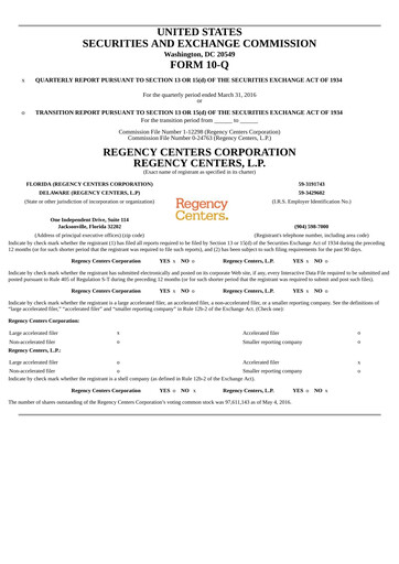 Thumbnail Regency Centers
 Quarterly Report 2016-q1