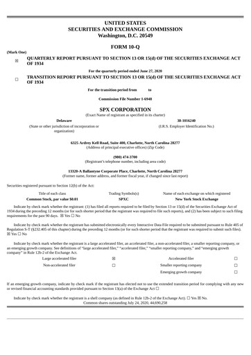 Thumbnail SPX Technologies Quarterly Report 2020-q2