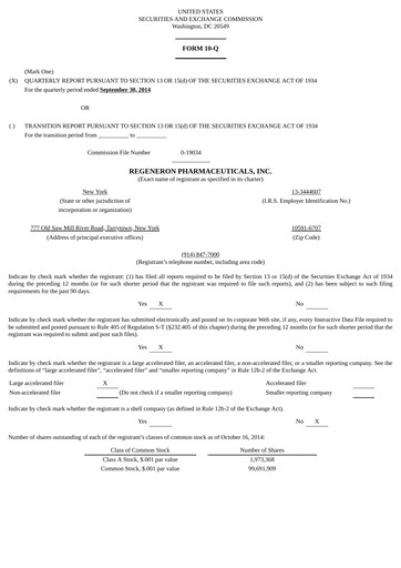 Thumbnail Regeneron Pharmaceuticals Quarterly Report 2014-q3