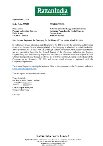 Miniature RattanIndia Power Rapport annuel 2022-2023