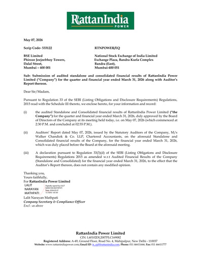 Thumbnail RattanIndia Power Financial Report 2025-2026