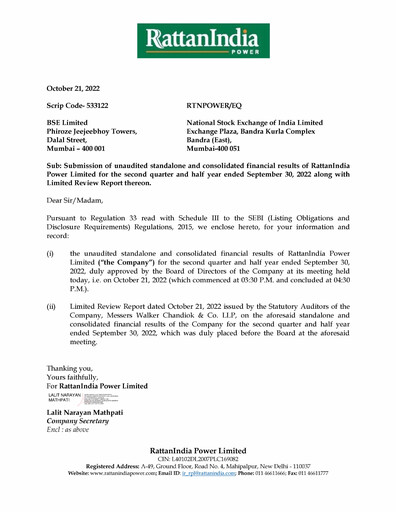 Vorschaubild RattanIndia Power Quartalsbericht 2022-q2
