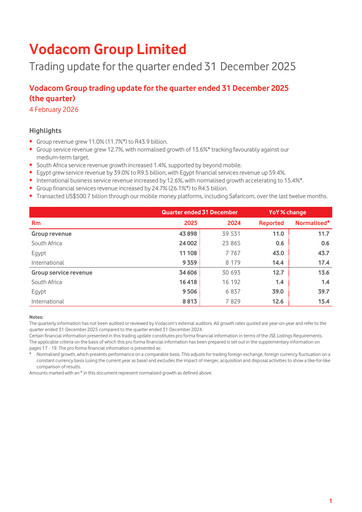 Vorschaubild Vodacom
 Quartalsbericht 2026-q3
