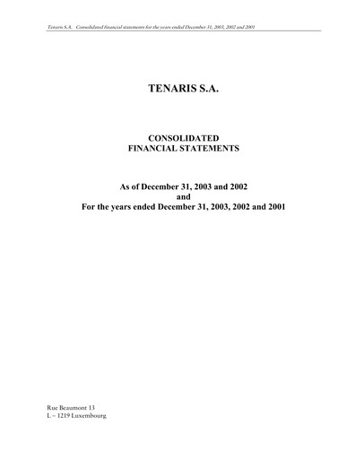 Thumbnail Tenaris Financial Statement 2003