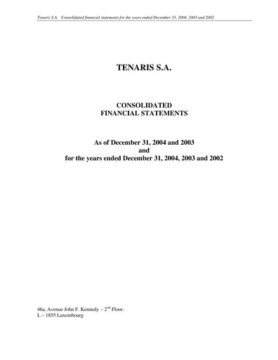 Thumbnail Tenaris Financial Statement 2004