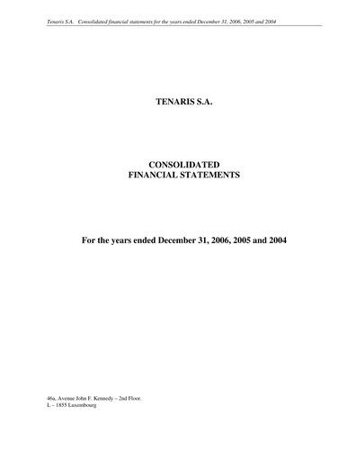 Thumbnail Tenaris Financial Statement 2006