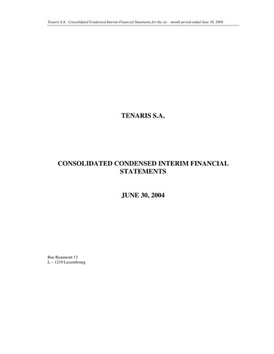Thumbnail Tenaris Half-year Report 2004-h1