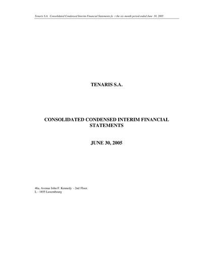 Thumbnail Tenaris Half-year Report 2005-h1