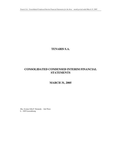 Thumbnail Tenaris Quarterly Report 2005-q1