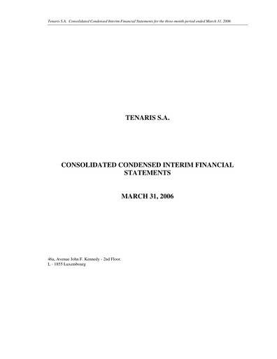 Thumbnail Tenaris Quarterly Report 2006-q1