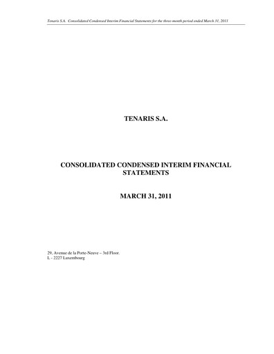 Thumbnail Tenaris Quarterly Report 2011-q1