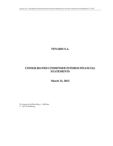 Thumbnail Tenaris Quarterly Report 2012-q1