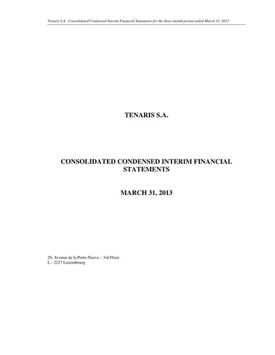 Thumbnail Tenaris Quarterly Report 2013-q1