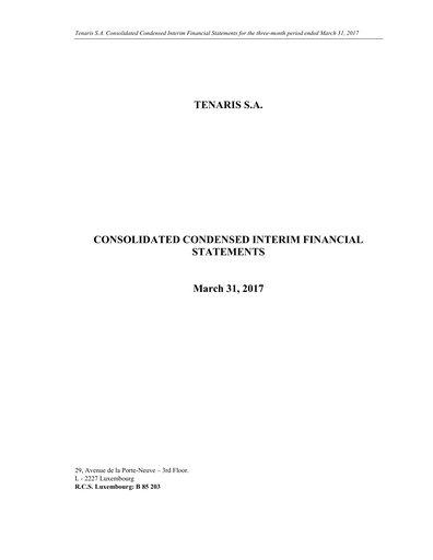 Thumbnail Tenaris Quarterly Report 2017-q1