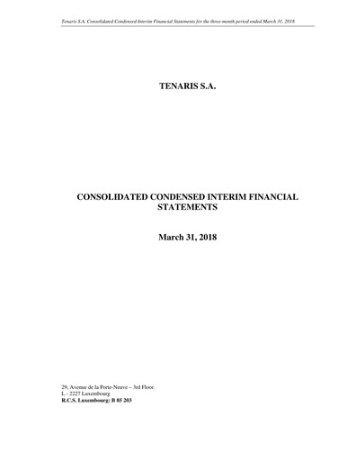 Thumbnail Tenaris Quarterly Report 2018-q1