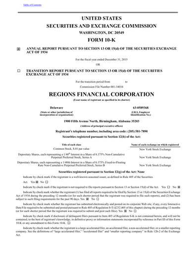 Thumbnail Regions Financial
 Annual Report 2015