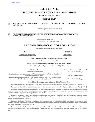 Thumbnail Regions Financial
 Annual Report 2018
