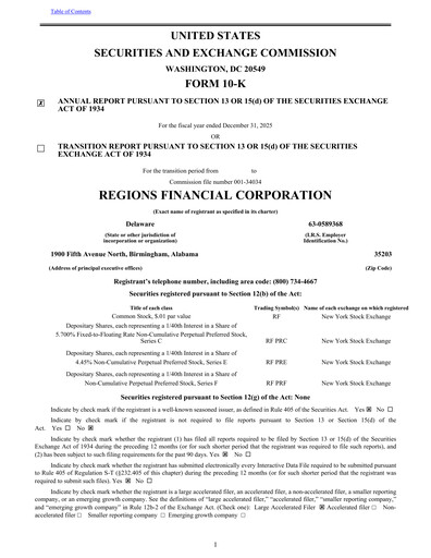 Thumbnail Regions Financial
 Annual Report 2025