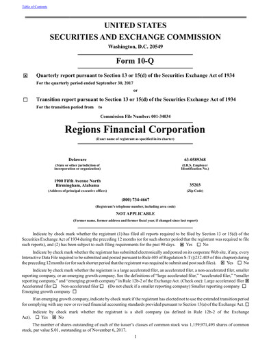 Thumbnail Regions Financial
 Quarterly Report 2017-q3