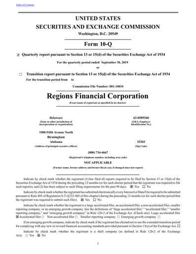 Thumbnail Regions Financial
 Quarterly Report 2019-q3