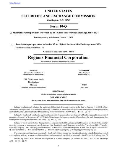 Thumbnail Regions Financial
 Quarterly Report 2020-q1