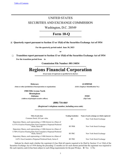 Thumbnail Regions Financial
 Quarterly Report 2023-q2