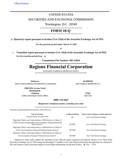 Thumbnail Regions Financial
 Quarterly Report 2025-q1