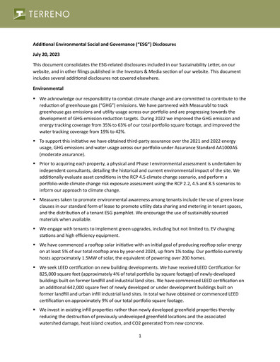 Thumbnail Terreno Realty
 ESG Report 2022