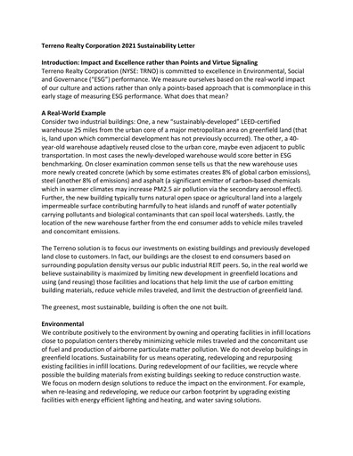 Thumbnail Terreno Realty
 Sustainability Report 2021