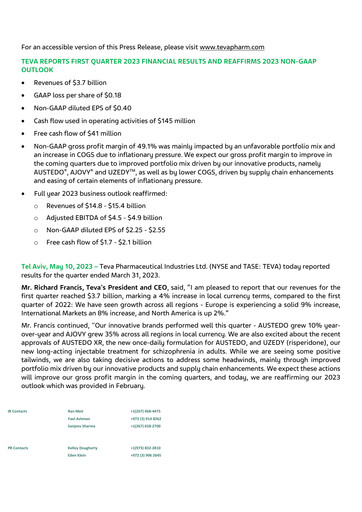 Thumbnail Teva Pharmaceutical Industries Quarterly Report 2023-q1