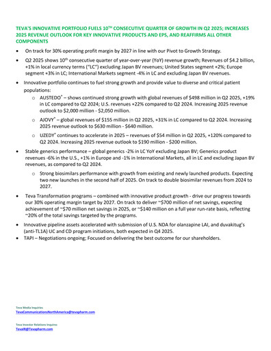 Thumbnail Teva Pharmaceutical Industries Quarterly Report 2025-q2