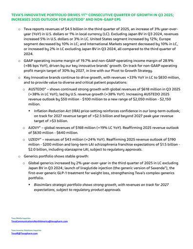 Thumbnail Teva Pharmaceutical Industries Quarterly Report 2025-q3
