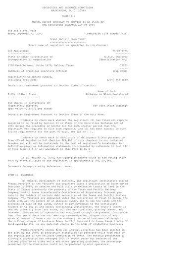 Thumbnail Texas Pacific Land Corporation
 Annual Report 2001