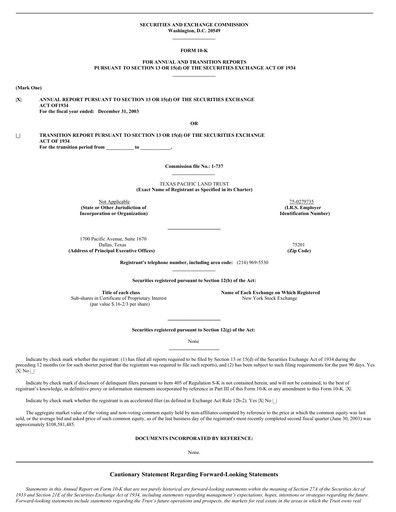 Thumbnail Texas Pacific Land Corporation
 Annual Report 2003
