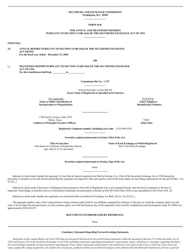 Thumbnail Texas Pacific Land Corporation
 Annual Report 2004