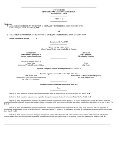 Thumbnail Texas Pacific Land Corporation
 Annual Report 2009