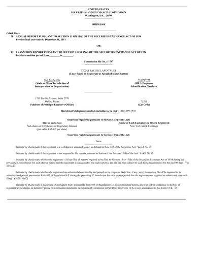 Thumbnail Texas Pacific Land Corporation
 Annual Report 2011