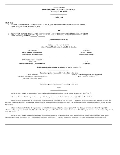 Thumbnail Texas Pacific Land Corporation
 Annual Report 2013