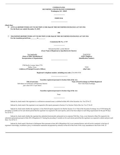 Thumbnail Texas Pacific Land Corporation
 Annual Report 2015