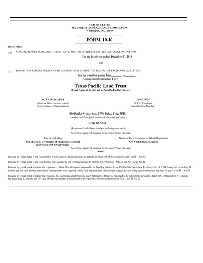 Thumbnail Texas Pacific Land Corporation
 Annual Report 2018