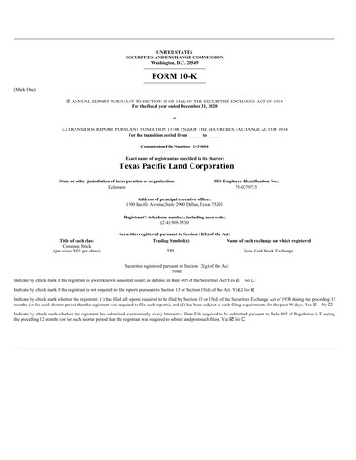 Thumbnail Texas Pacific Land Corporation
 Annual Report 2020