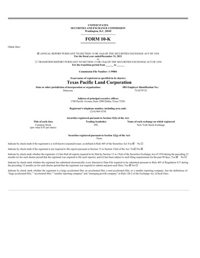 Thumbnail Texas Pacific Land Corporation
 Annual Report 2021