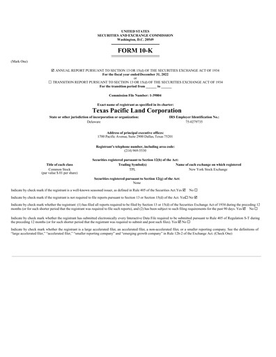 Thumbnail Texas Pacific Land Corporation
 Annual Report 2022