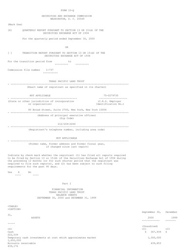 Thumbnail Texas Pacific Land Corporation
 Quarterly Report 2000-q3