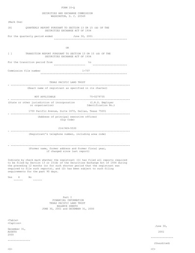 Thumbnail Texas Pacific Land Corporation
 Quarterly Report 2001-q2