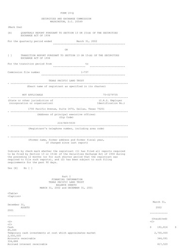 Thumbnail Texas Pacific Land Corporation
 Quarterly Report 2002-q1