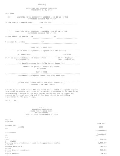 Thumbnail Texas Pacific Land Corporation
 Quarterly Report 2002-q2