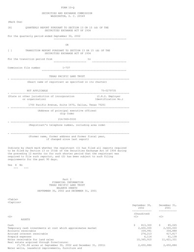 Thumbnail Texas Pacific Land Corporation
 Quarterly Report 2002-q3