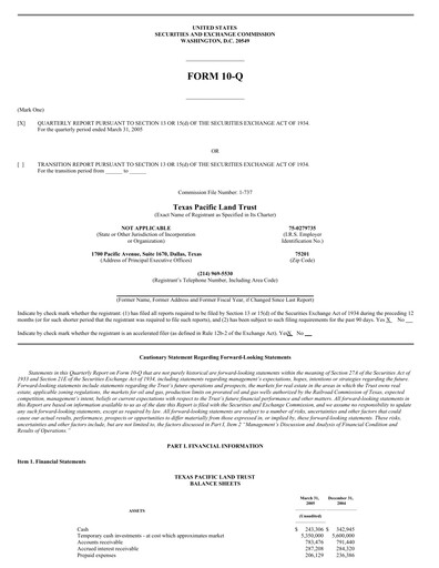 Thumbnail Texas Pacific Land Corporation
 Quarterly Report 2005-q1